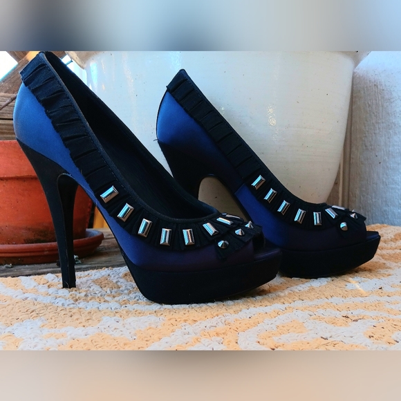 TORY BURCH Blue Satin  Platform Heel shoes - Picture 2 of 13